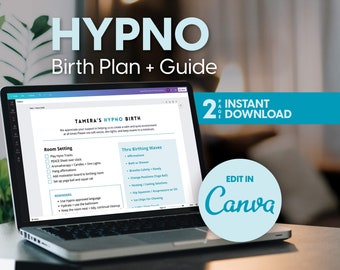 Hypno Birth Plan and Guide with Tracks and Cues - Instant Download - Editable Canva