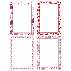 Juego de 4 plantillas imprimibles para el Día de San Valentín en formato A4 con borde de página / Corazón romántico en formato PDF / Cartas, invitaciones y manualidades con marco digital con temática de amor