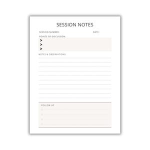 Plantilla de notas de terapia imprimible / Planificador de sesiones de terapeuta y consejero / Notas de progreso en formato PDF / Registro de cliente de asesoramiento / Formato A4/carta de EE. UU.