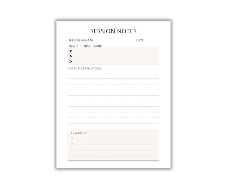 Therapy Session Notes Template for Therapists & Counsellors | Printable ...