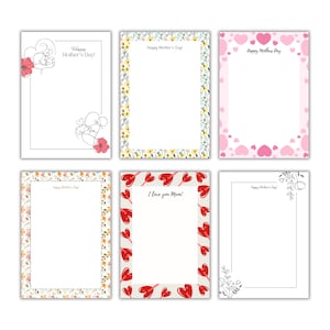 Muttertag Seite Border Design Set von 6 A4 & US Letter Größe Digitaler Download, druckbare Bordüre für Karten, Scrapbooking, DIY Craft Projekte