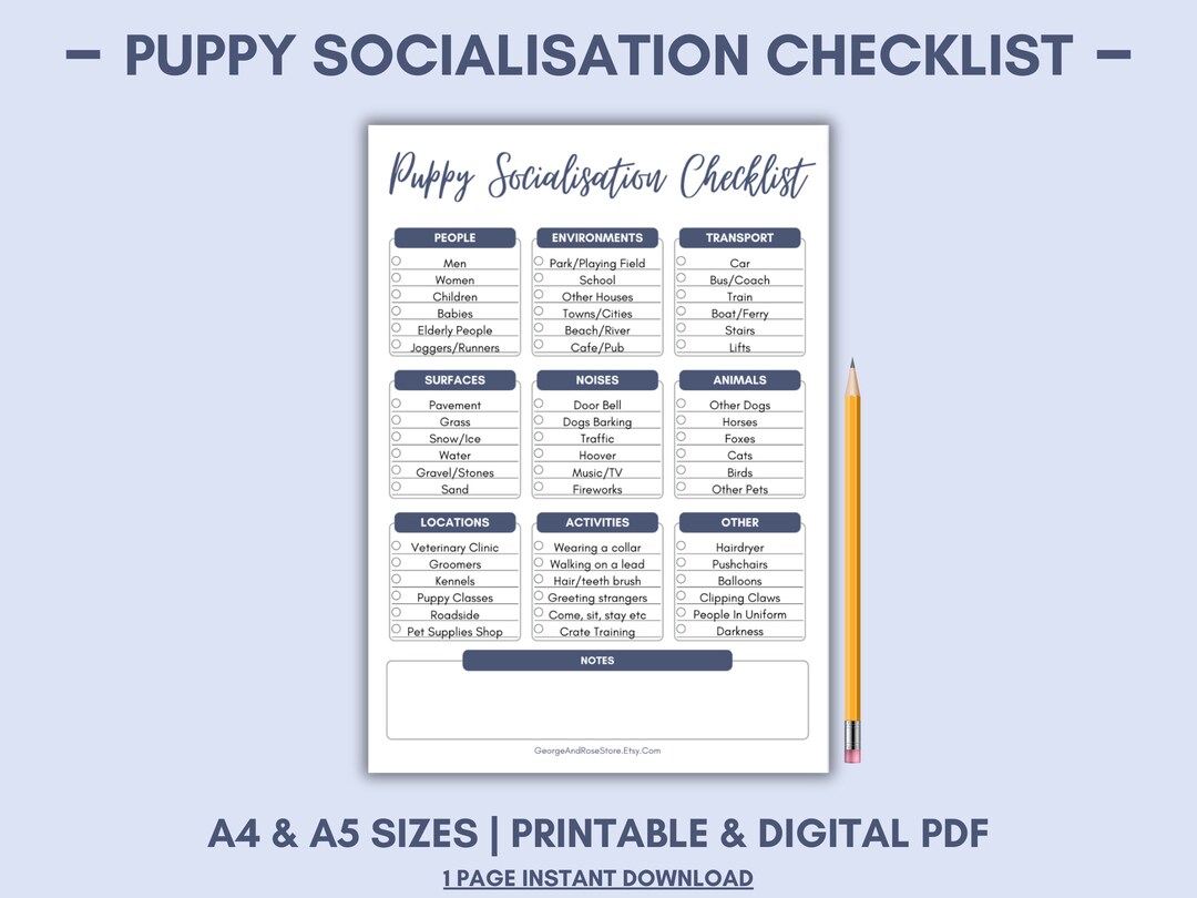 New Puppy Socialisation Checklist Printable, Task List Template, New Dog Planning Preparation ...