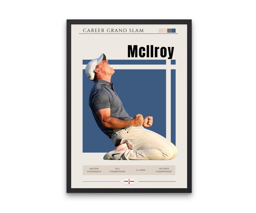 Rory Mcilroy Grand Slam Celebration Print | Blue & Beige Golf Wall ...