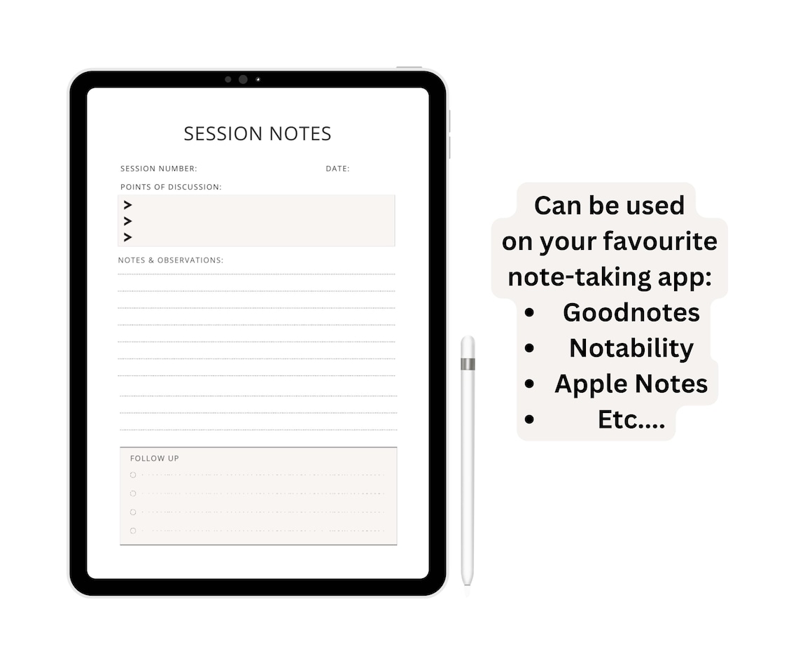 Therapy Session Notes Template for Therapists & Counsellors | Printable ...