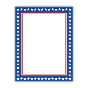 Borde de página PNG del 4 de julio / Papelería imprimible del Día de la Independencia / Papel patriótico rojo, blanco y azul tamaño A4 y carta de EE. UU. / Descarga instantánea
