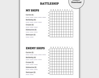 Printable Battleship Game: Classic Sea Battle, Family Fun (Digital Download)