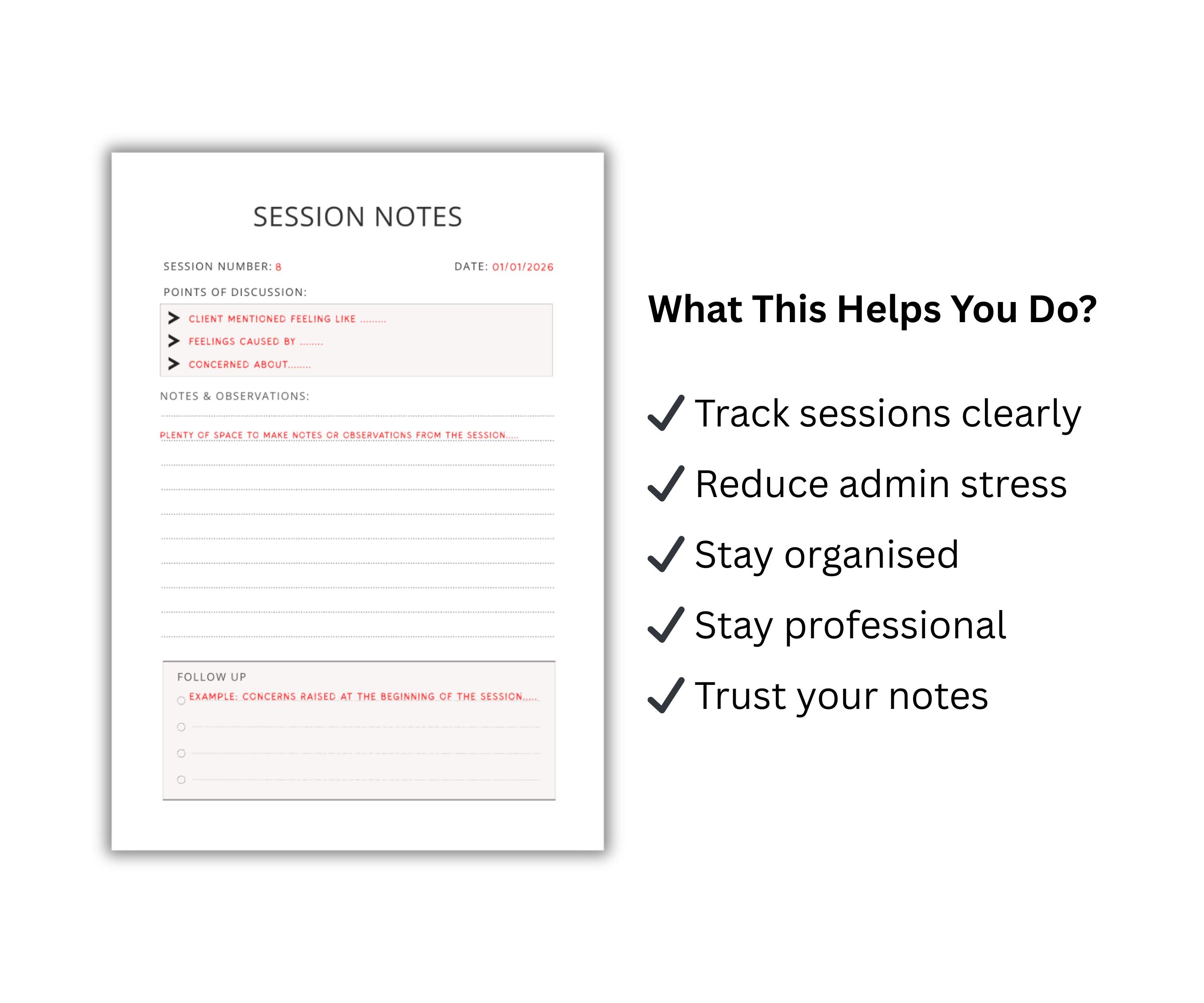 Therapy Session Notes Template for Therapists & Counsellors | Printable ...
