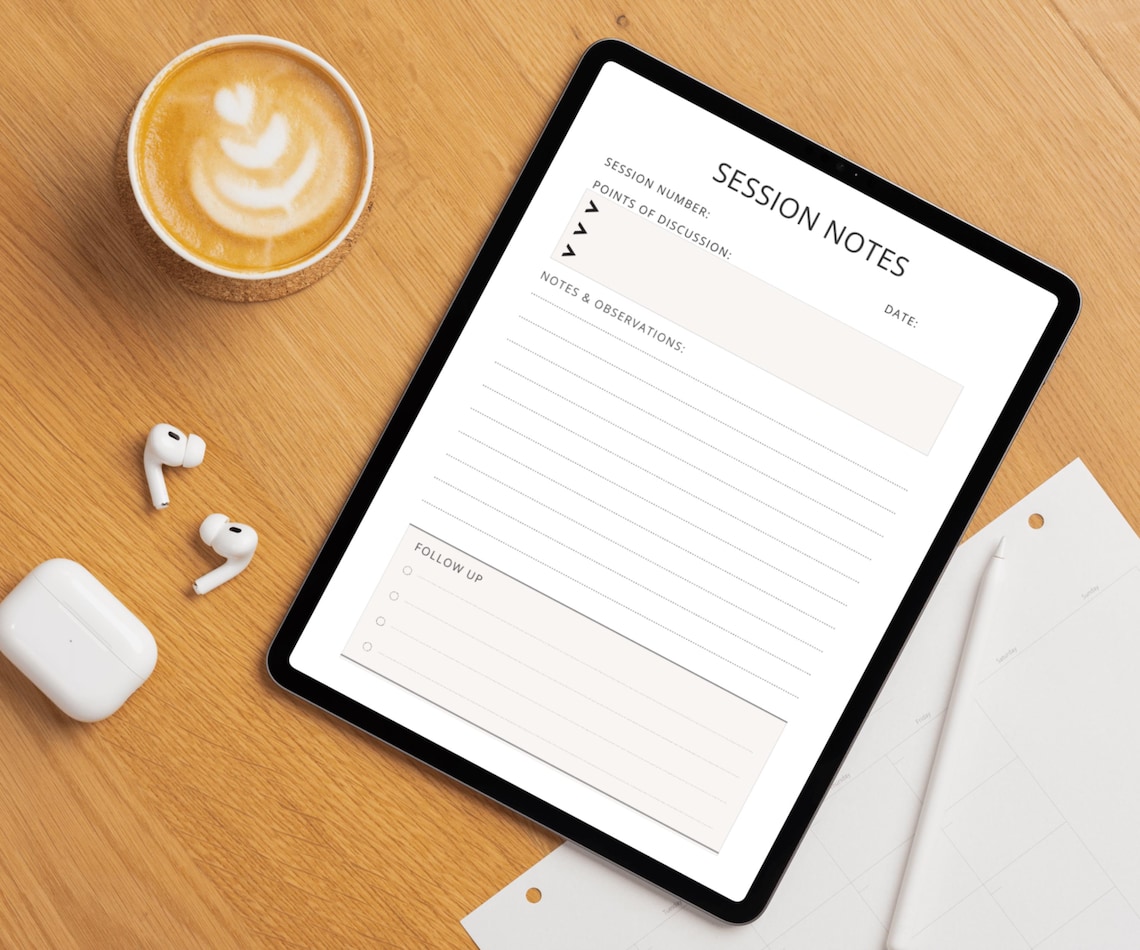 Therapy Session Notes Template for Therapists & Counsellors | Printable ...