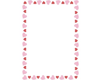 Valentine&#39;s Day Printable A4 Page Border | Romantic Heart PDF Template | Love-Themed Digital Frame for Letters, Invitations & Crafts
