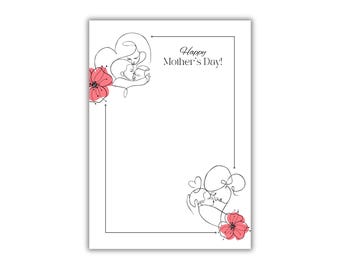 Mother&#39;s Day Page Border Design A4 & US Letter Size Digital Download, Printable Mum Child Border for Cards, Scrapbooking, DIY Craft Projects