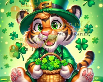 5 Cartoonish Tiger Leprechaun Clipart: Unique & Whimsical Designs for T-Shirts, Cards, and More!