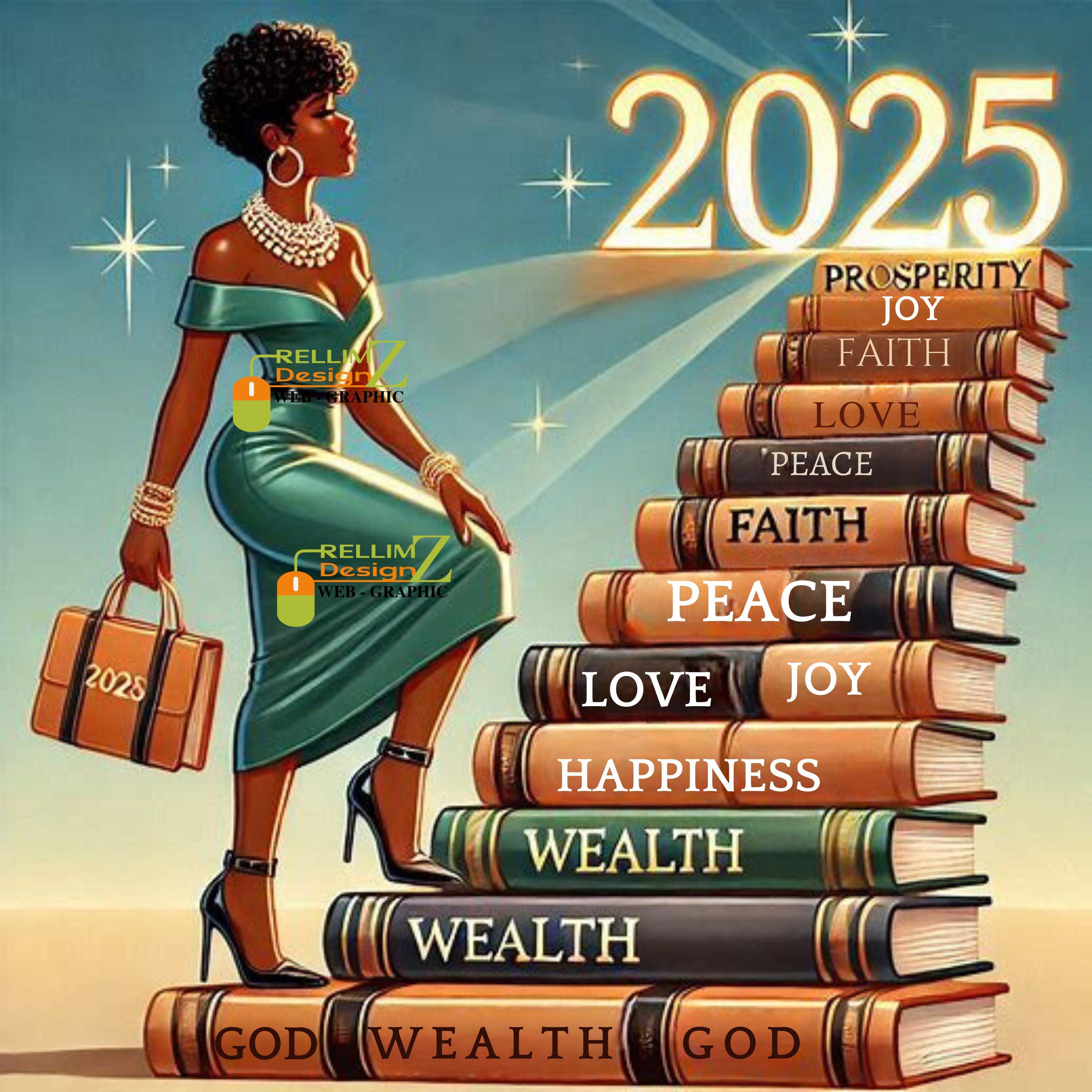 Nine 2025 Steps of Inspirational Words | Prosperity, Faith, Hope, Love, Peace, Joy, Health, Wealth & God | Motivational Digital Art