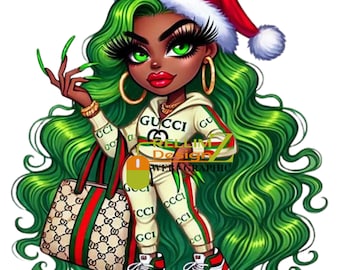 African American Female Grinch Caricature: Cartoon Oil Painting (Digital Photos)