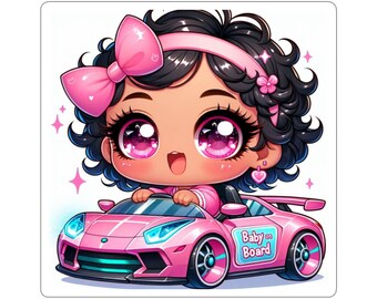 Cute Baby in Pink Car Kiss-Cut Stickers, Fun Decals for Kids, Laptop Stickers, Cute Car Baby Board Stickers, Party Favors