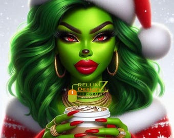 10 prachtige Afro-Amerikaanse Grinch Woman digitale kunst | Kerstdecoratie | Afdrukbare feestdagen