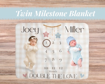 Zwillings-Meilenstein Decke Monatliches Foto Prop Neugeborenen Wachstums-Tracker Baby Memory halter individuelles Duschengeschenk Zwillingsankündigung Accessoire