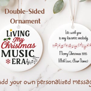 Music Ornament Personalized,  Custom Christmas Gift for Musicians, Custom Music Lovers Gift, Band Teachers, Singers, or Music Students Gift