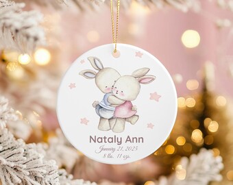 Gepersonaliseerd babyornament Keramisch konijntje Kinderkamerdecoratie Eerste verjaardagscadeau-idee Nieuwe ouder Kerstmis Uniek leuk vakantie Aandenken Geboorte