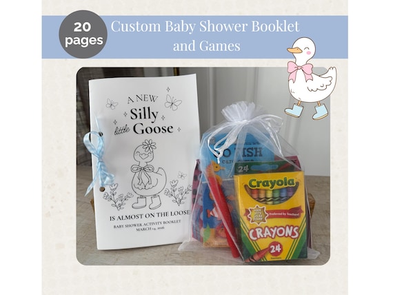 Personalized Baby Shower Activity Booklet for Kids Coloring Pages Baby Shower Games   for Kids  Silly Goose Baby Shower Theme for Children