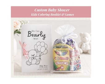 Baby Shower Activity Book Page Coloring Fun Kids Entertainment Child Party Favor Idea Bear Themed Celebration Booklet Custom Design Boy Girl