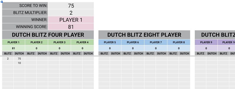 Digital Scorecard Google Sheet Template for Dutch Blitz - Etsy