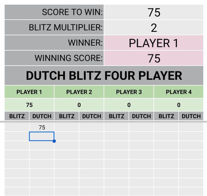 Digital Scorecard Google Sheet Template for Dutch Blitz - Etsy