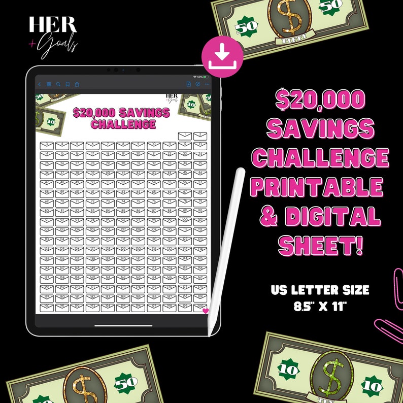 20K Savings Challenge Printable Etsy