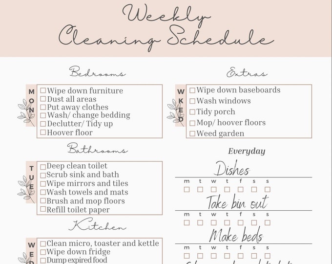 Weekly Cleaning Schedule List Etsy Canada weekly-cleaning-schedule-list-etsy-canada