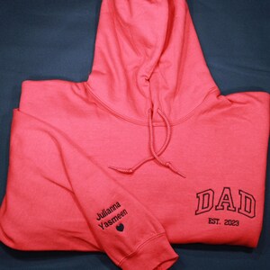 Dad Embroidered Sweatshirt, Custom Dad Shirt With Kids Names, Heart On Sleeve, Daddy Est Year Hoodie, Gift For New Dad, Father's Day Gift