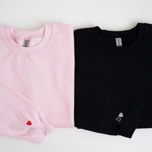 Custom Embroidered Initial Heart Sweatshirt, Couple Shirt, Initial On Sleeve, Couple&#39;s Shirt, Anniversary, Valentines Day, Christmas Gift