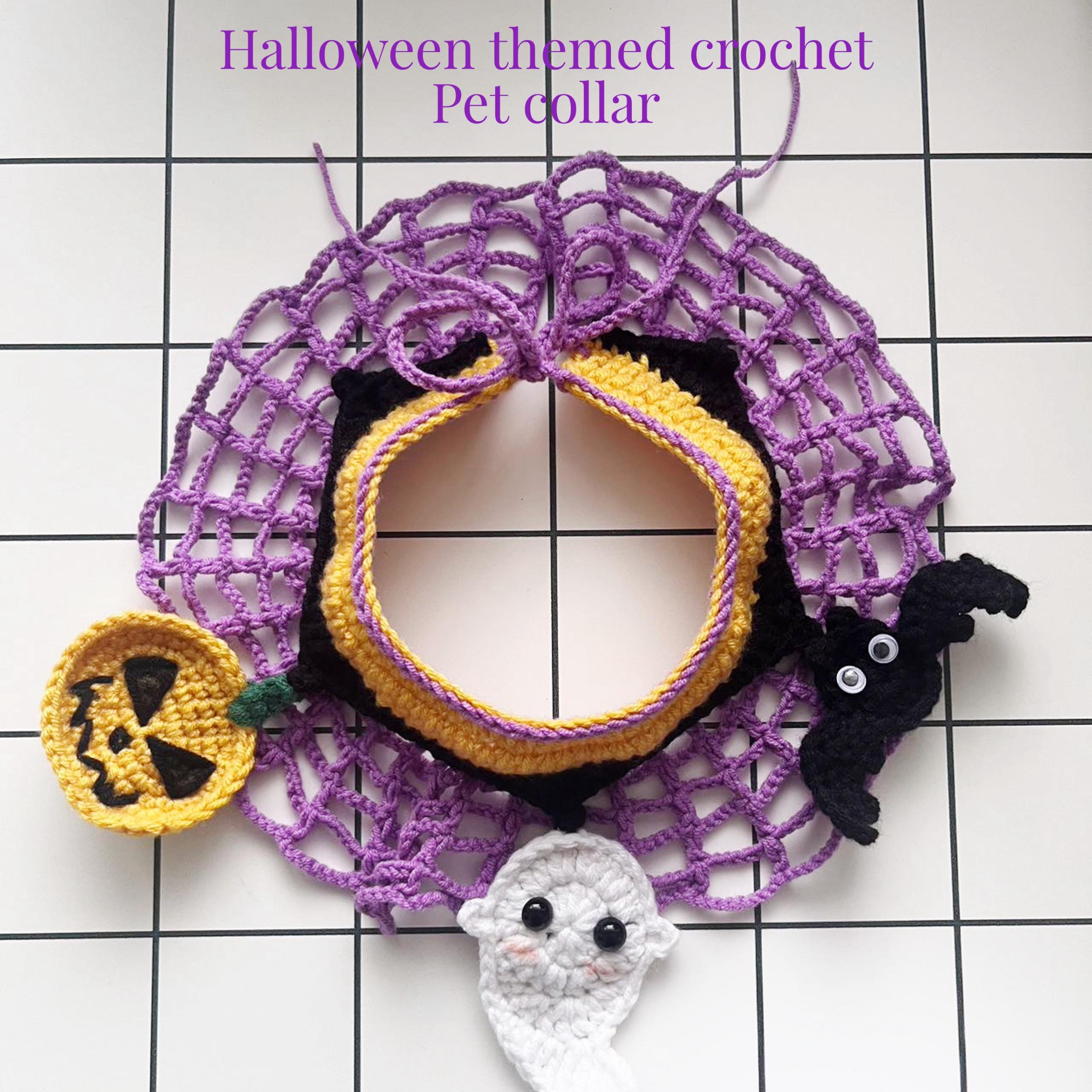 Halloween themed crochet collar pattern PDF Suitable For All Sizes pet and kids