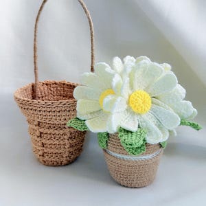3-częściowy zestaw prezentowy na Wielkanoc z szydełkiem | Doniczka z kwiatkiem w kształcie stokrotki, króliczek i minikoszyk