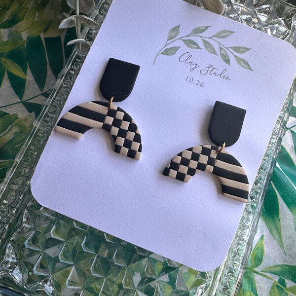 Checker Earrings, polymer clay, statement jewelry