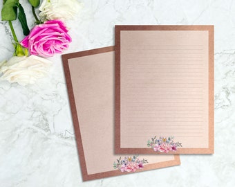 beautiful paper for writing Vintage Pink Floral Printable Stationery, Decorative Writing Paper, Lined & Unlined Notepaper, US Letter / A4, Instant Download