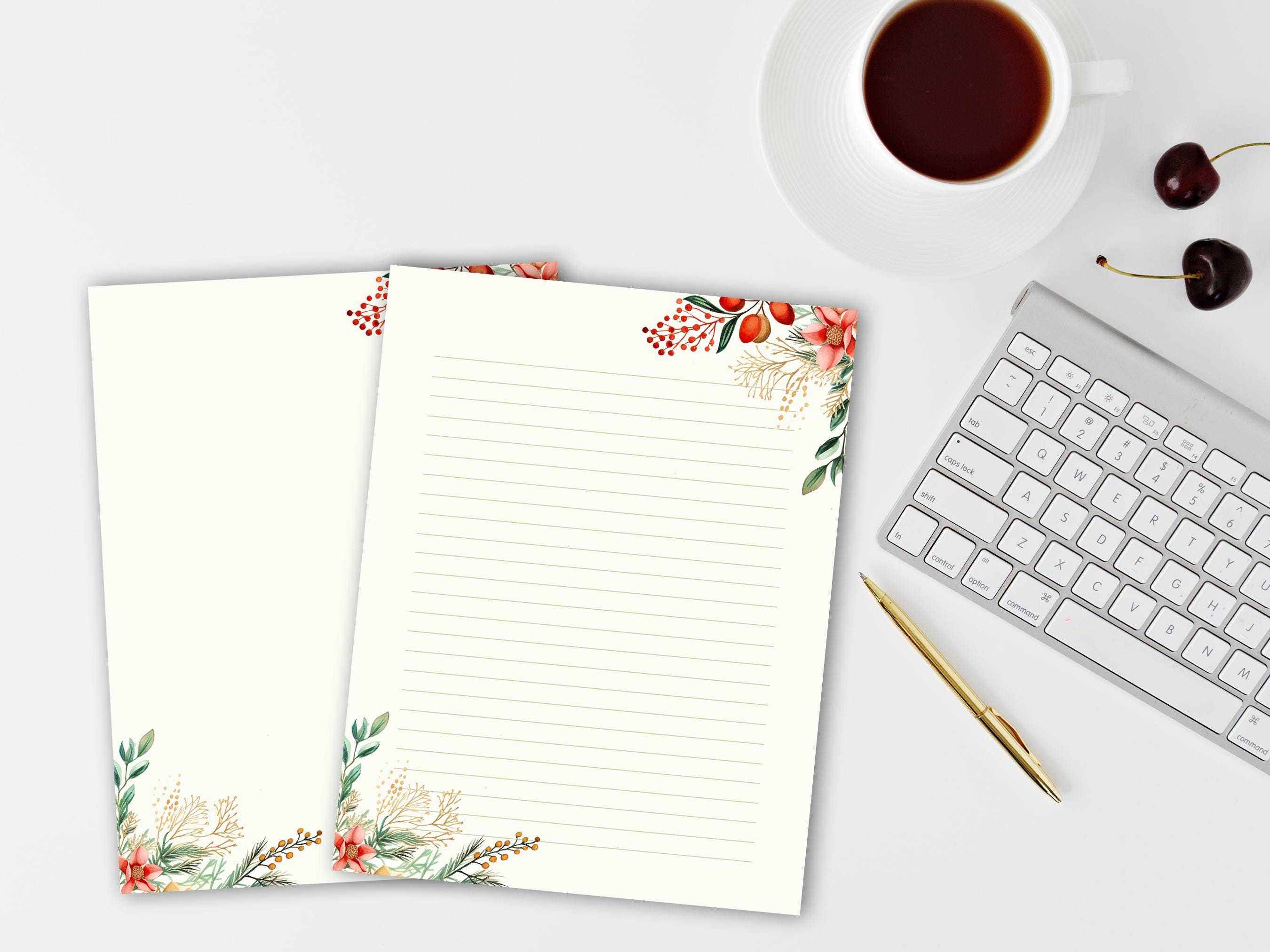 Floral & Fruit Printable Stationery, Botanical Writing Paper, Lined ...