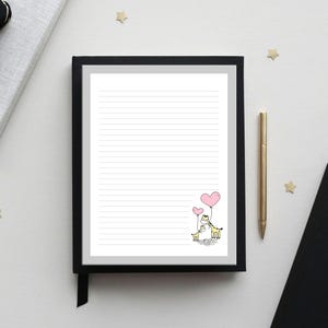 Giraffe with Heart Balloon Stationery Set, Animal Writing Paper, Lined/Unlined Notepaper, US Letter/A4/A5/Half Letter, Instant PDF Download