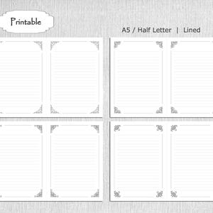 Papelería minimalista imprimible, paquete de papel para notas, tamaño A5/media carta, páginas rayadas/sin rayar, papel para diario, cuaderno DIY, descarga instantánea en PDF.