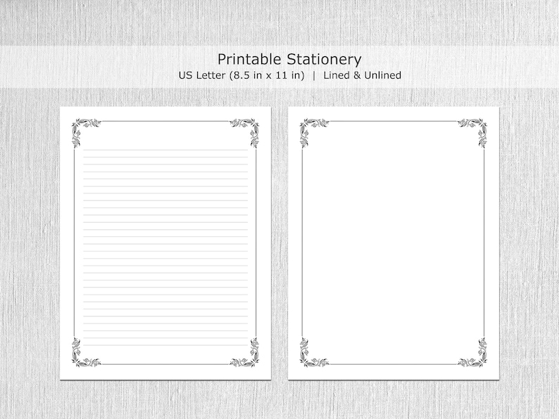 Minimalist Printable Stationery, Simple Writing Paper, Journal Page, Lined/Unlined Notepaper, US Letter/A4, Instant PDF Download image 2
