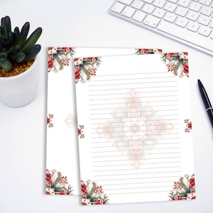 Papel de papelaria para impressão floral, papel para escrever padrão, papel para cartas forrado e sem forro, carta EUA / A4, download instantâneo