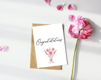 Pink Floral Printable Congratulations Card, Foldable Greeting Card, 5 x 7 inches, instant download