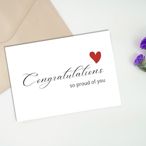 Zo trots op je - afdrukbare felicitatiekaart met rood hart, opvouwbare wenskaart, 7 x 5 inch, instant download