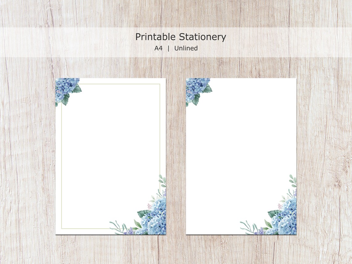Blue Floral Printable Stationery, Hydrangea Writing Paper, Journal ...