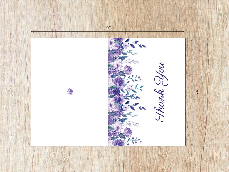Purple Floral Printable Thank You Card, Foldable Greeting Card, 7 X 5