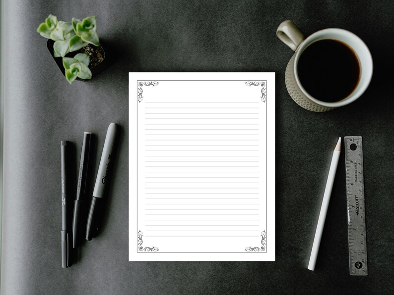 Minimalistyczne artykuły papiernicze do druku, prosty papier do pisania, papier do dziennika, papier listowy w linie/bez linii, format US Letter/A4, natychmiastowe pobieranie plików PDF zdjęcie 4