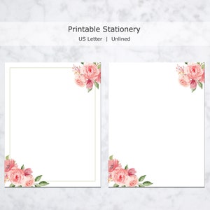 Pink Rose Printable Stationery, Floral Writing Paper, Decorative Journal Paper, Lined & Unlined Notepaper, US Letter / A4, Instant Download image 4