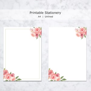 Pink Rose Printable Stationery, Floral Writing Paper, Decorative Journal Paper, Lined & Unlined Notepaper, US Letter / A4, Instant Download image 6