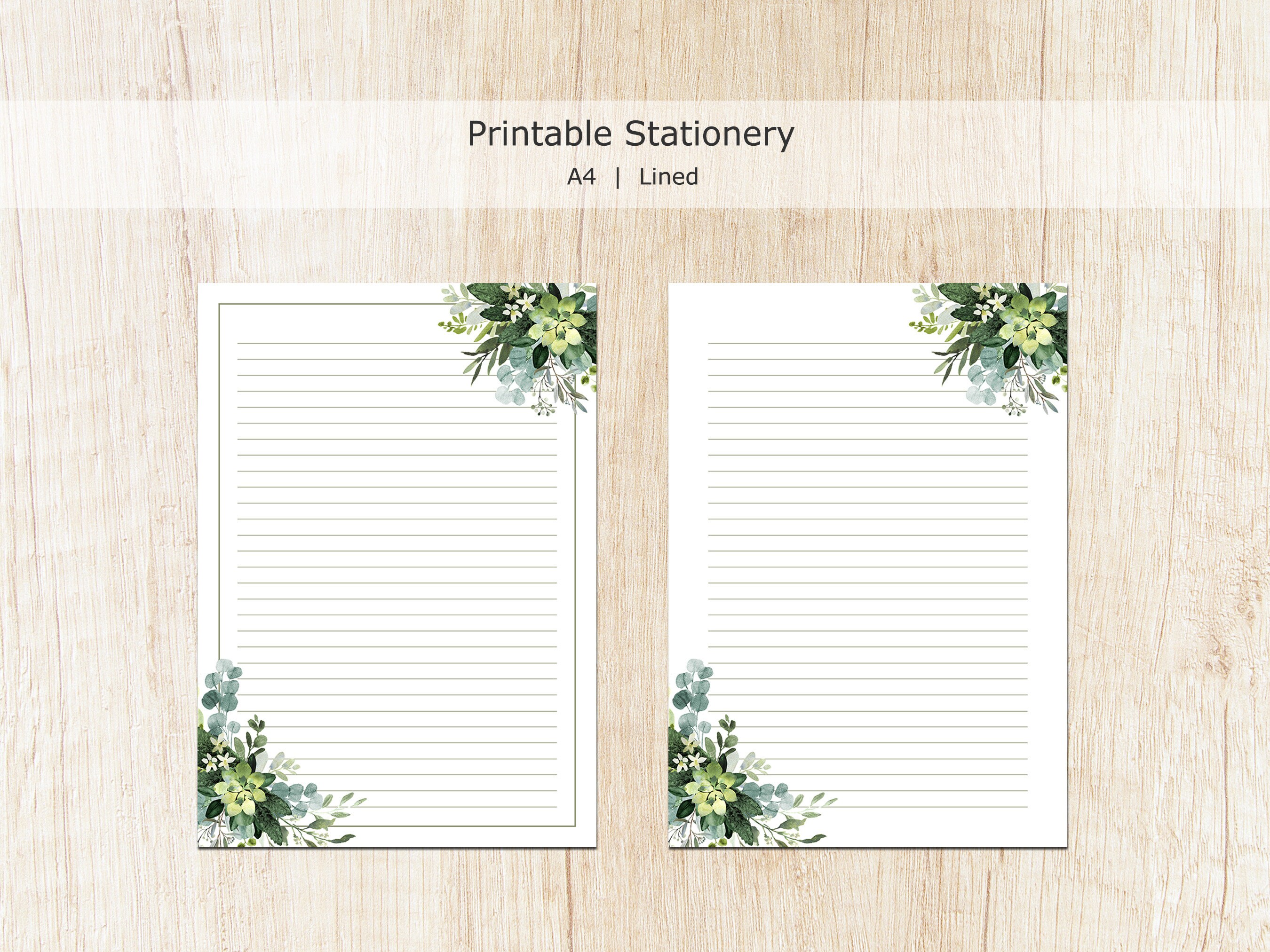 Greenery Printable Stationery, Botanical Writing Paper, Decorative ...