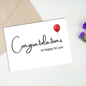 So Happy for You - Glückwunschkarte mit rotem Ballon, faltbare Glückwunschkarte, 7 x 5 Zoll, sofort download