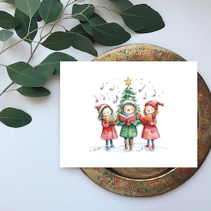 Tarjeta imprimible de villancicos navideños, tarjeta de felicitación navideña, tamaño A2, tamaño plano, descarga instantánea en PDF