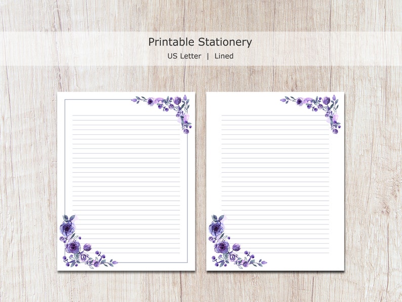 Purple Flowers Printable Stationery Floral Writing Paper Lined
